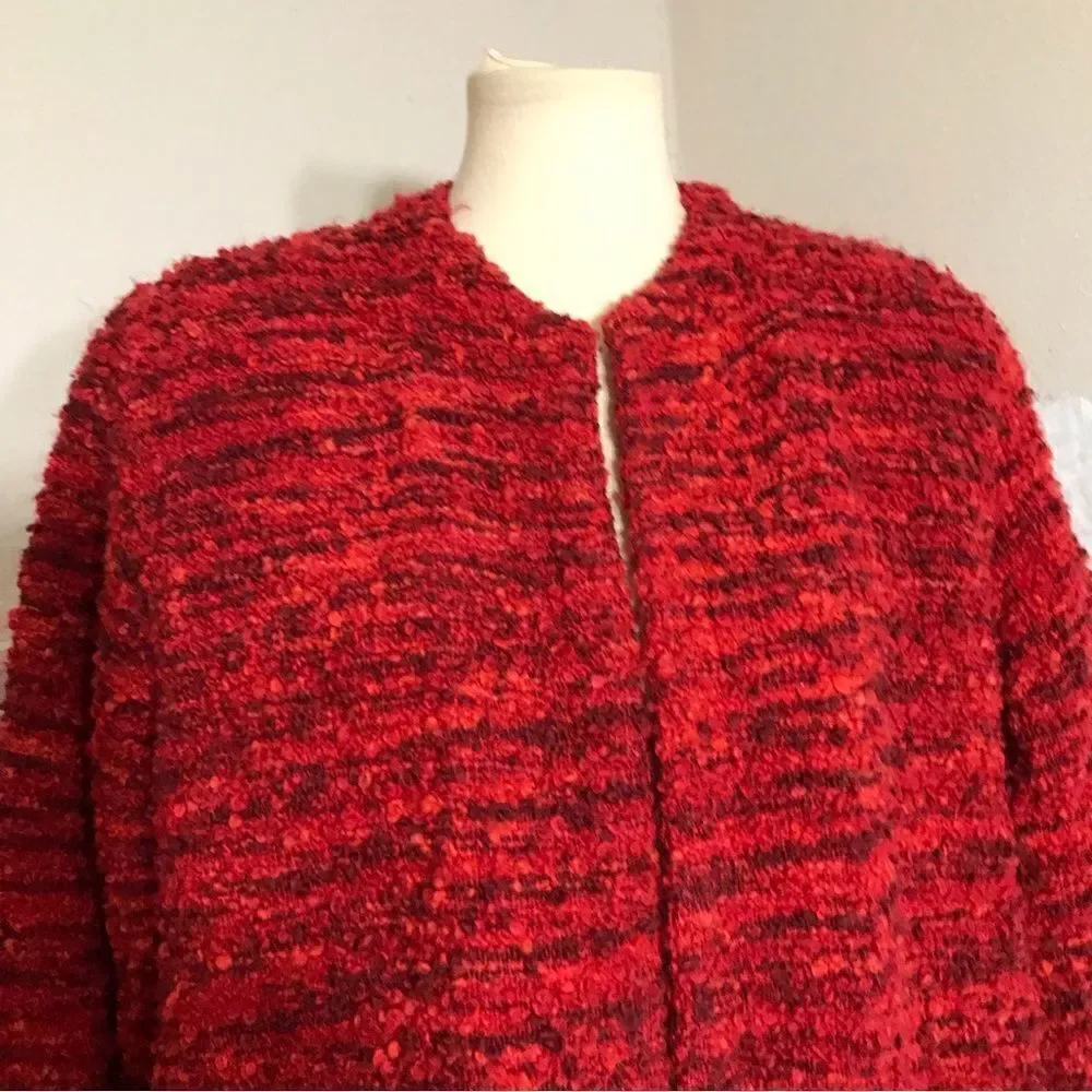 Chico’s Design Vtg Red Soft Tweed Open Sweater Jacket Size 2 ( L )